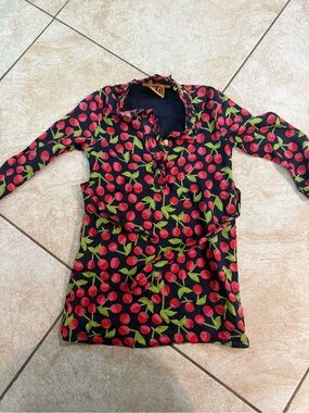 Tory Burch Girls Cherry Print Black Long Sleeve Dress Sz S